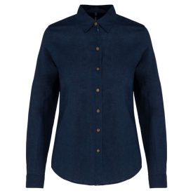   Kariban hosszú ujjú női ing Linen and Cotton 130 tengerkék