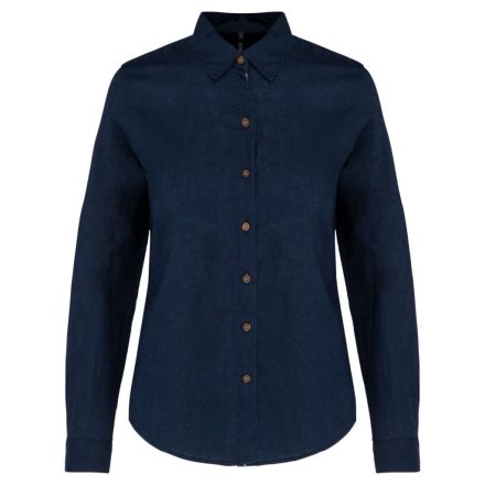Kariban hosszú ujjú női ing Linen and Cotton 130 tengerkék