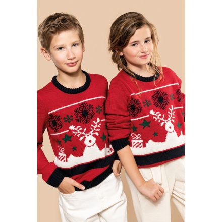 Kariban kötött gyerek pulóver Christmas 260 meggypiroséjkék-sötétkék-fehér
