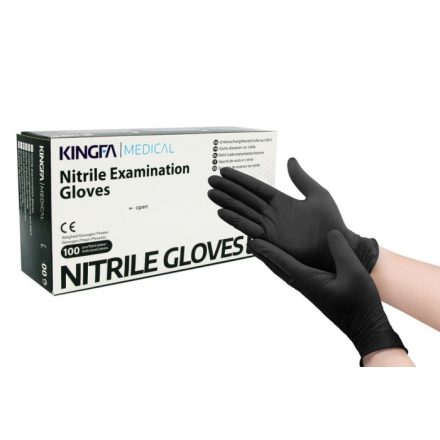 Kingfa púdermentes nitril kesztyű Examination fekete 100 db/csomag