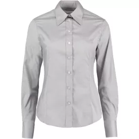   Kustom Kit hosszú ujjú női ing Tailored Fit Premium Oxford 125 ezüst szürke