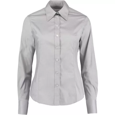 Kustom Kit hosszú ujjú női ing Tailored Fit Premium Oxford 125 ezüst szürke