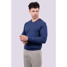 Legend kötött pulóver Cotton V-Neck 290 mélykék