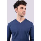 Legend kötött pulóver Cotton V-Neck 290 mélykék