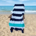 Olima velúr strandtörölköző Nautical Stripe 450 tengerészkék-fehér-aquamarine