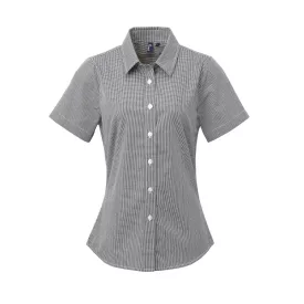   Premier rövid ujjú női ing Gingham 115 fekete-fehér kockás