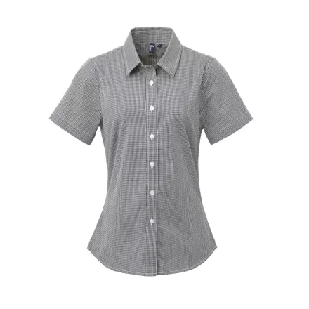 Premier rövid ujjú női ing Gingham 115 fekete-fehér kockás