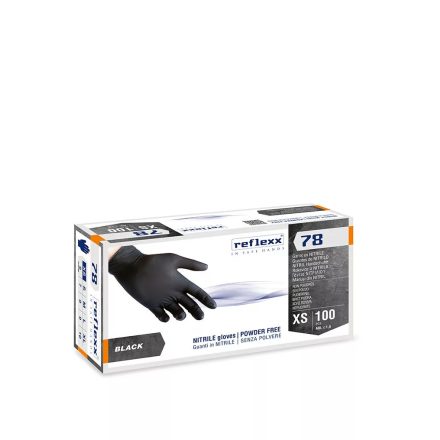 Reflexx púdermentes nitril kesztyű R78 fekete 100 db/csomag