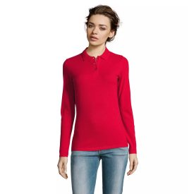   Sol's hosszú ujjú galléros női póló Perfect Piqué 180 piros