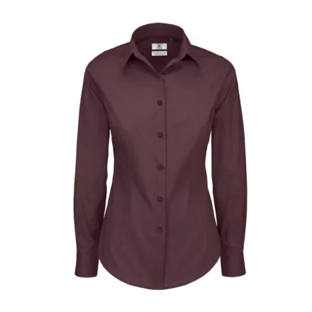 B&C hosszú ujjú női ing Black Tie Elastane 135 bordó