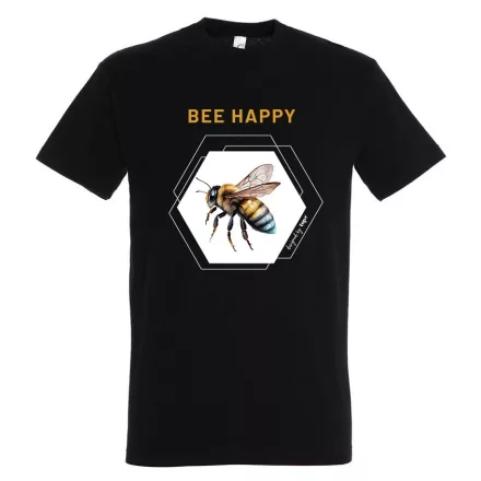 Nyomott póló Méhecske Bee Happy mintával fekete